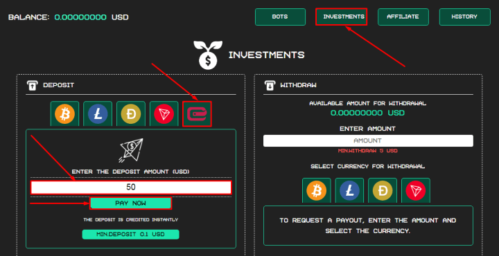 Создание депозита в проекте Exyter