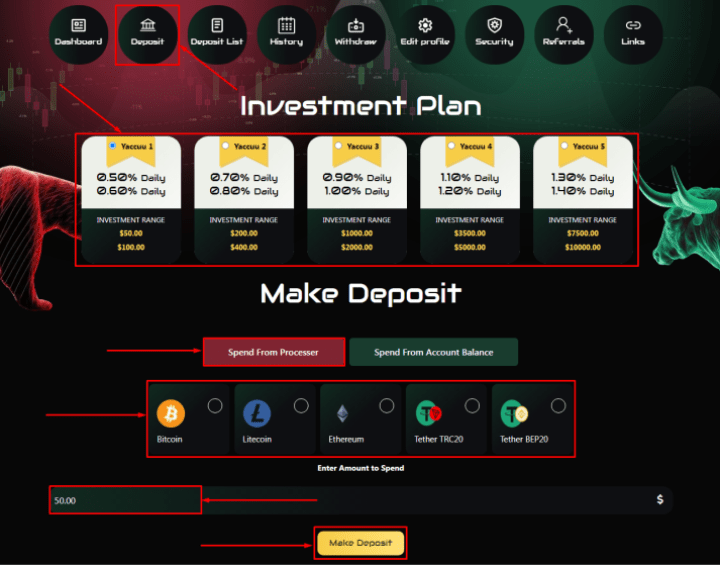 Создание депозита в проекте Yaccuura Создание депозита в проекте Yaccuura