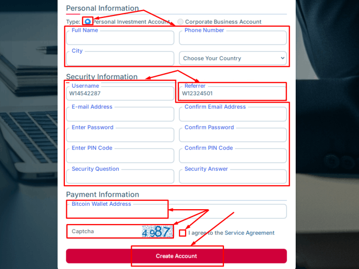 Регистрация в проекте Winvest